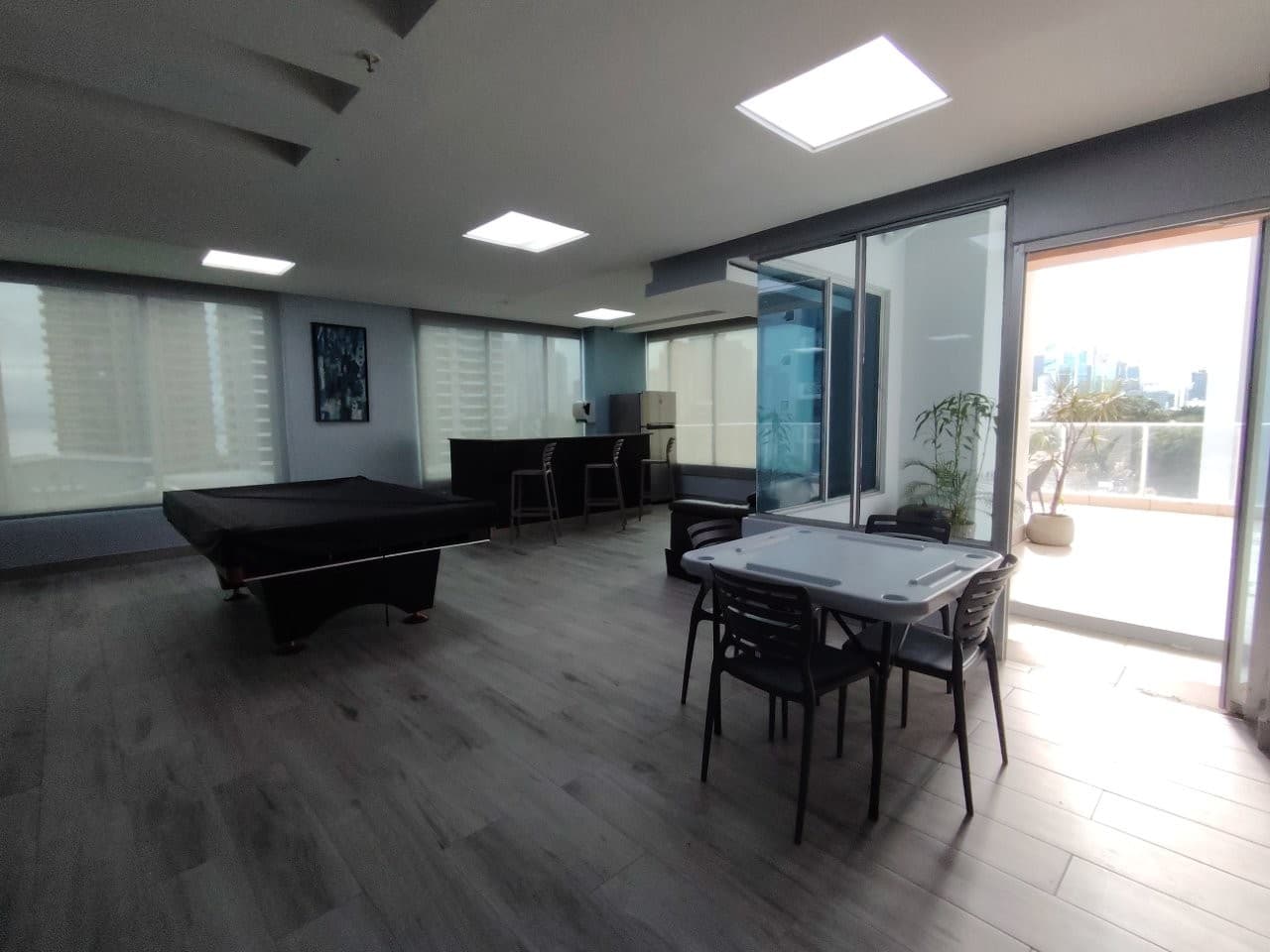 Games room with a pool table and terrace access at PH WaterView, San Francisco, Panama City