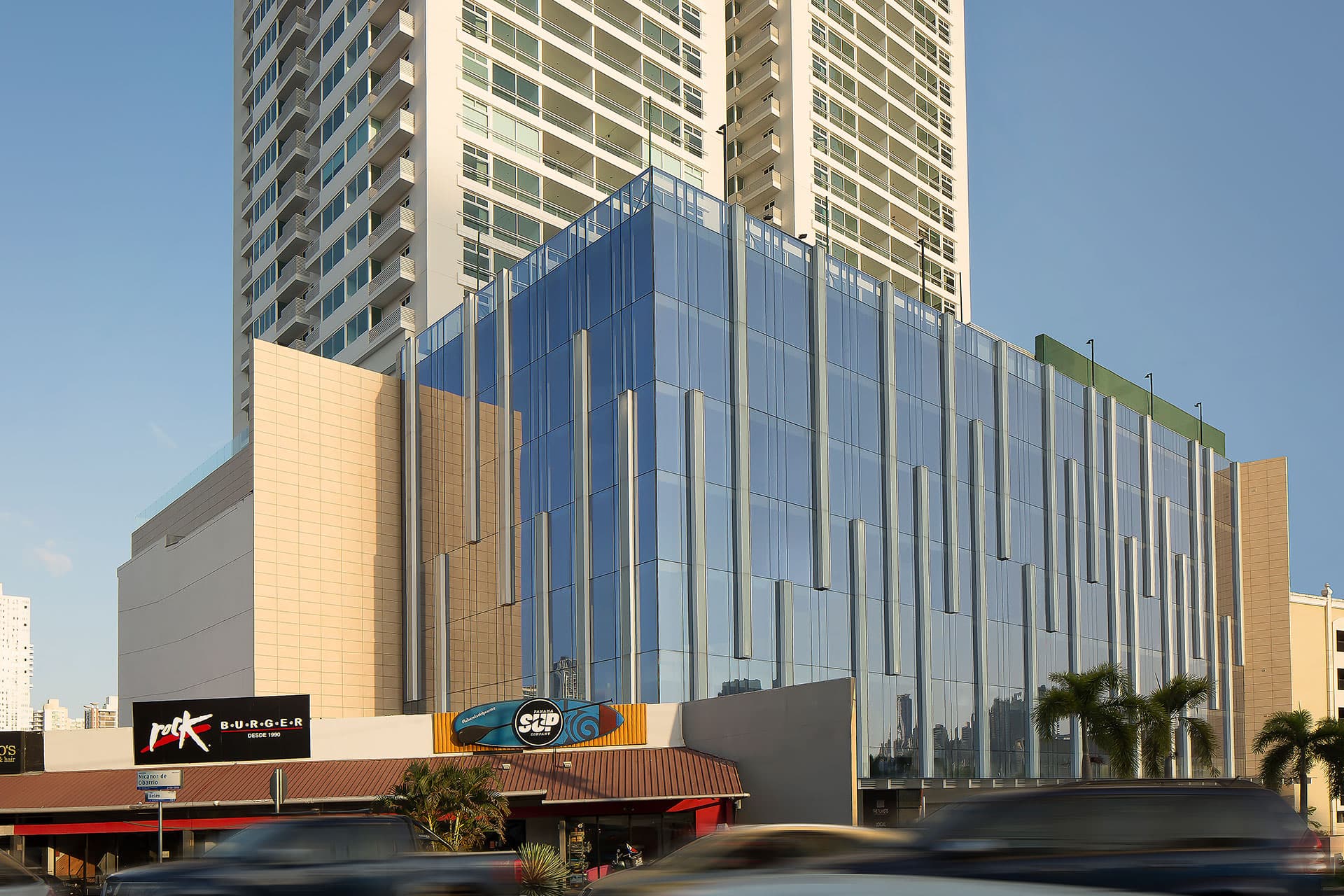 The Towers Business Plaza office building with The Towers Residences rising behind