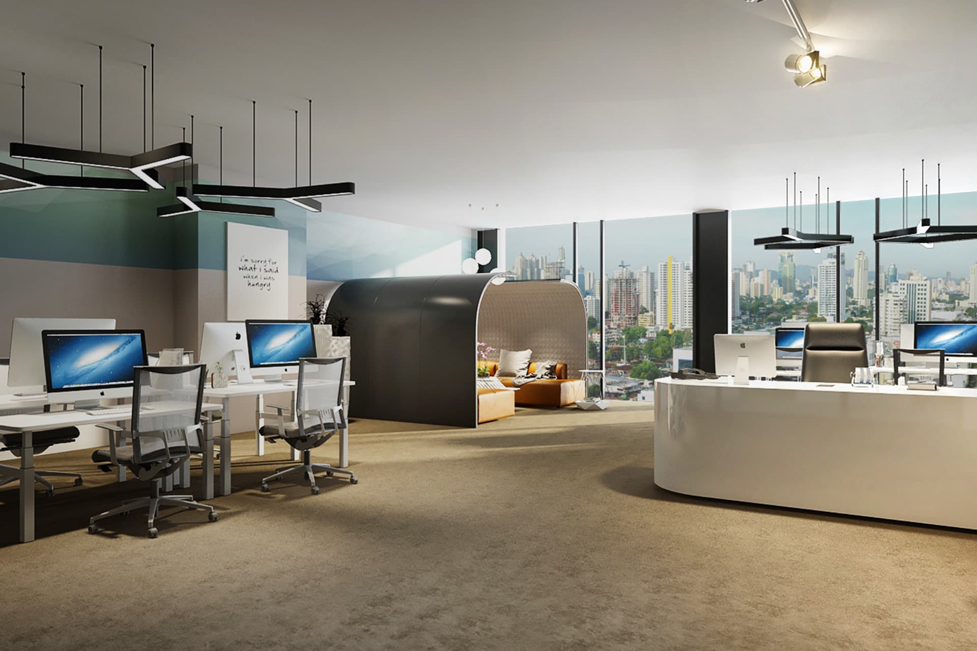 Open-plan office interior with city views at The Towers Business Plaza
