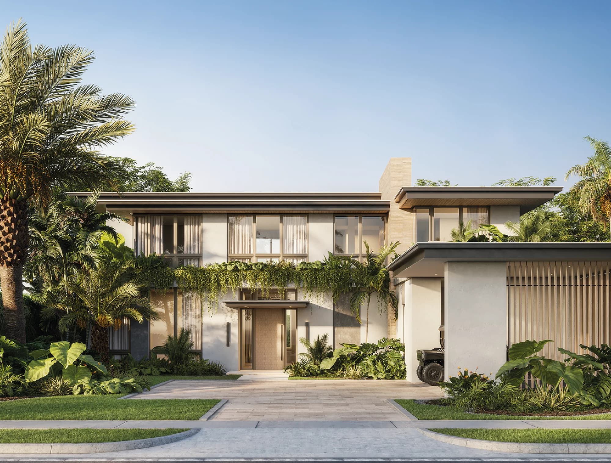 Front entrance and vine-covered facade of a Luxury Residences Península house