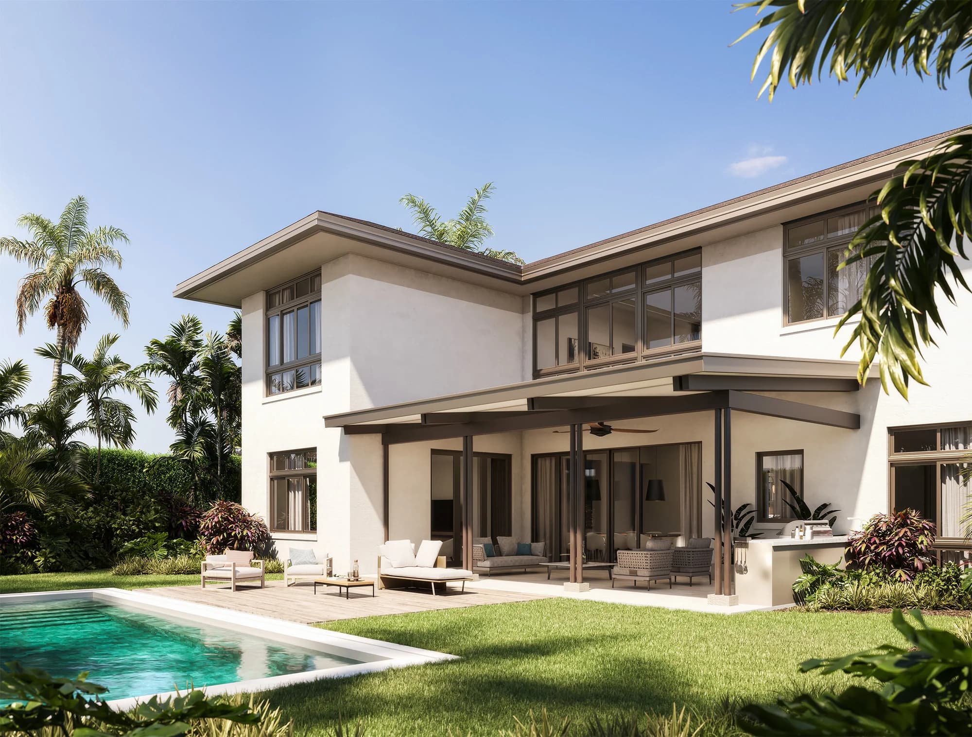 Rear garden, covered terrace and private pool of a Luxury Residences Paseo del Este house