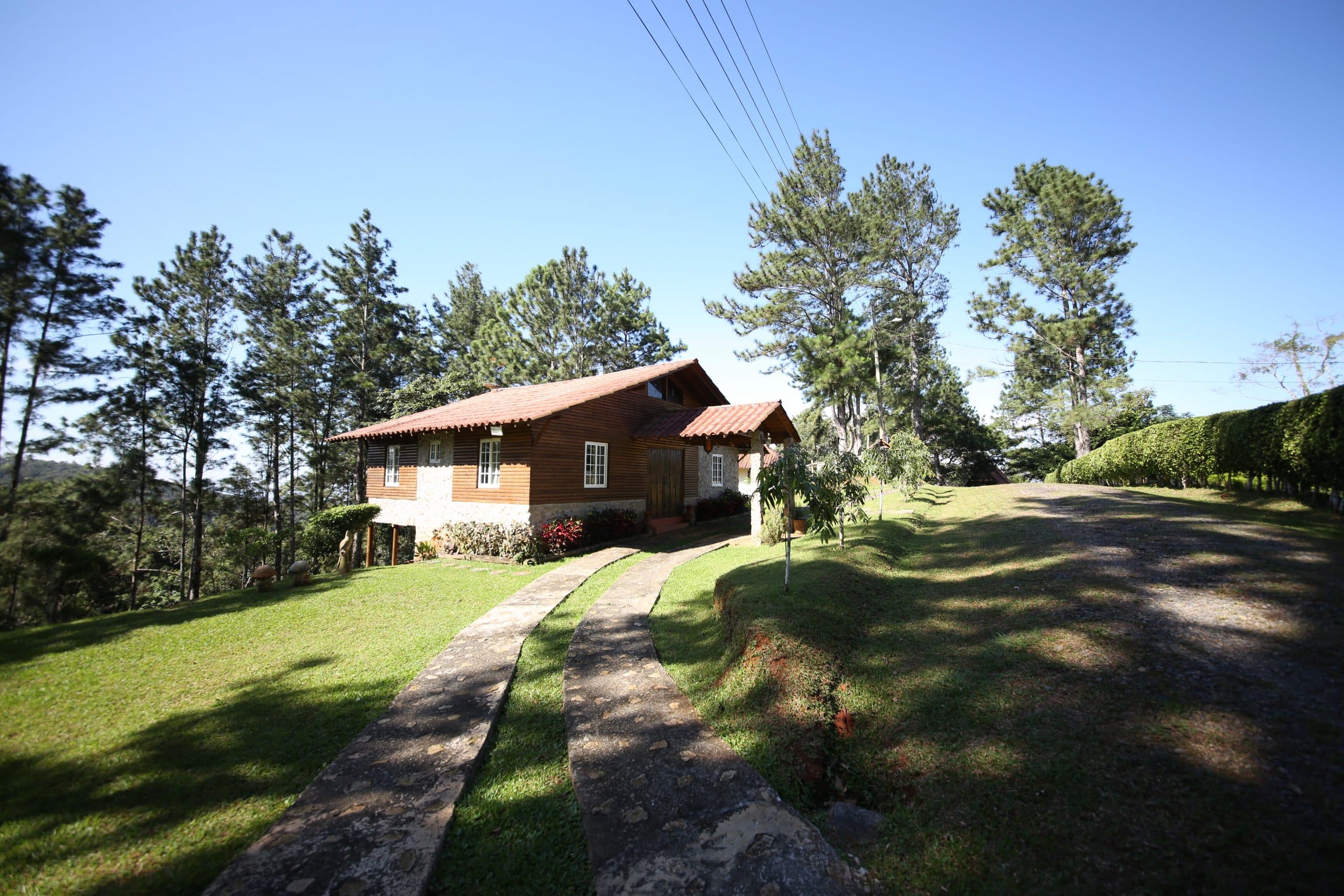 Wooden house with a driveway among pine trees in Los Altos de Cerro Azul