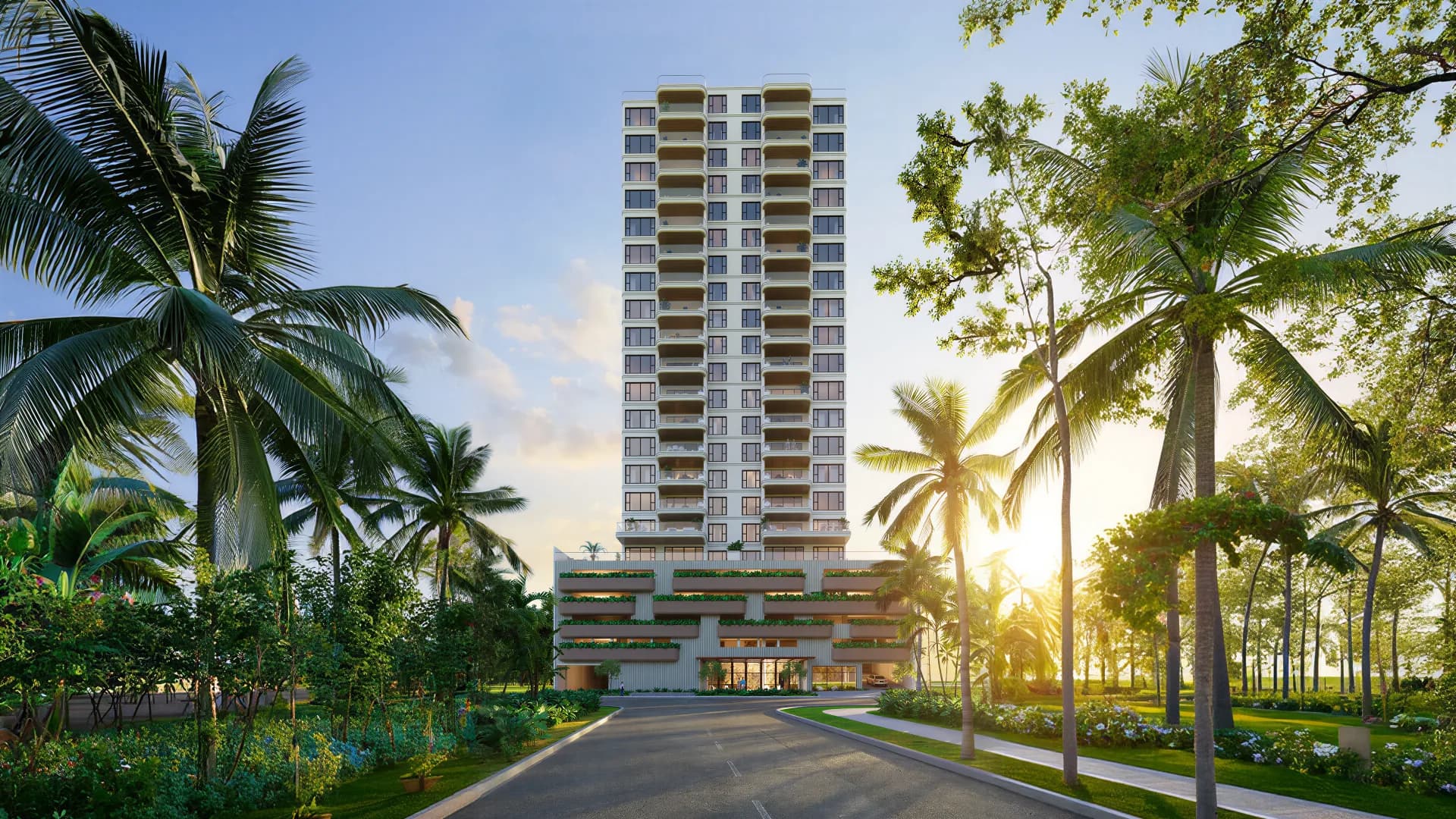 The Capela tower among palm trees in Santa Maria, Panama
