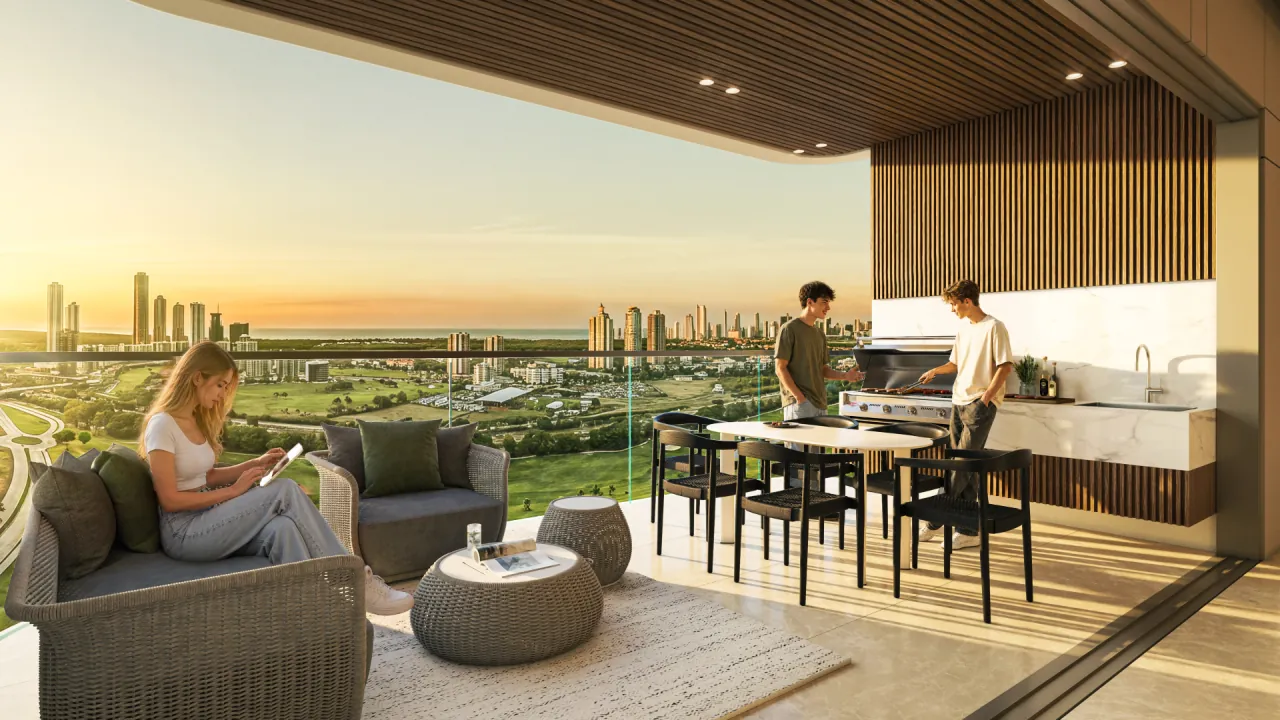 Terrace with BBQ kitchen and city views at Capela