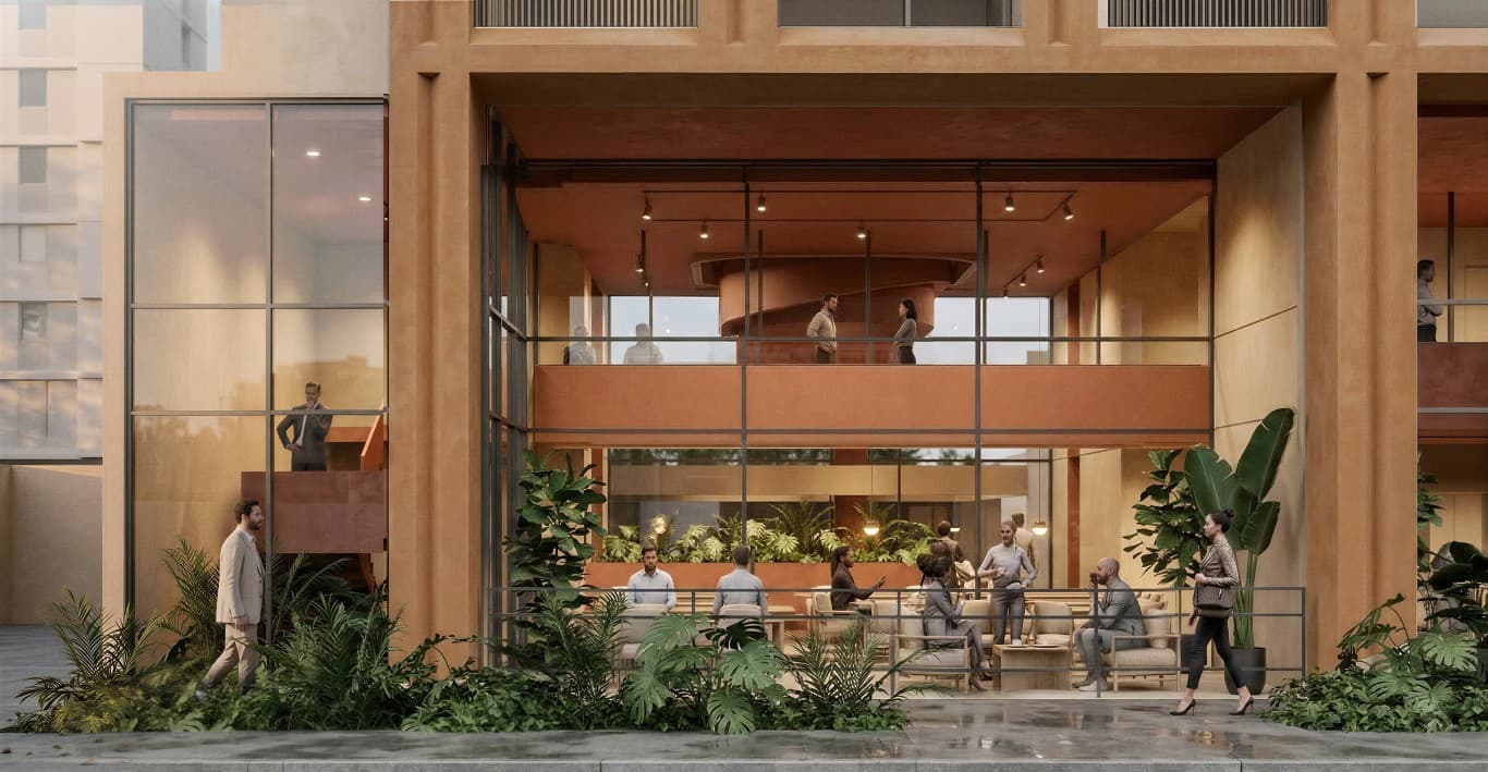 Double-height ground-floor social and commercial space at VIBE Cinta Costera