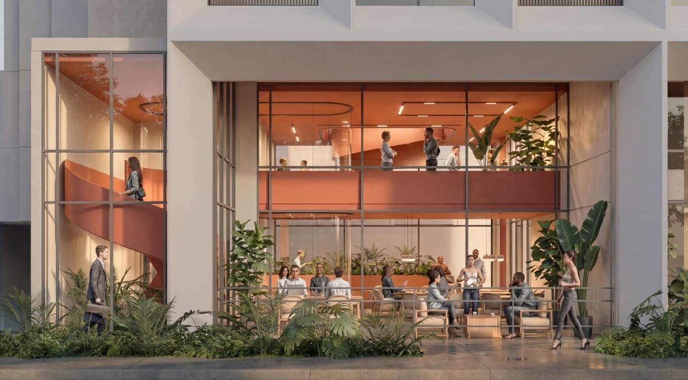 Glass-fronted ground-floor lounge at VIBE Cinta Costera