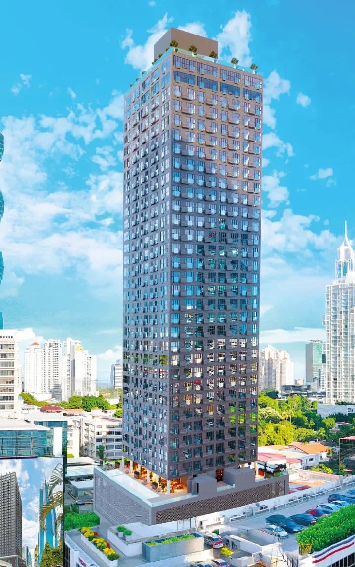 Vertical render of The Walker Wellness Center tower on Calle 50