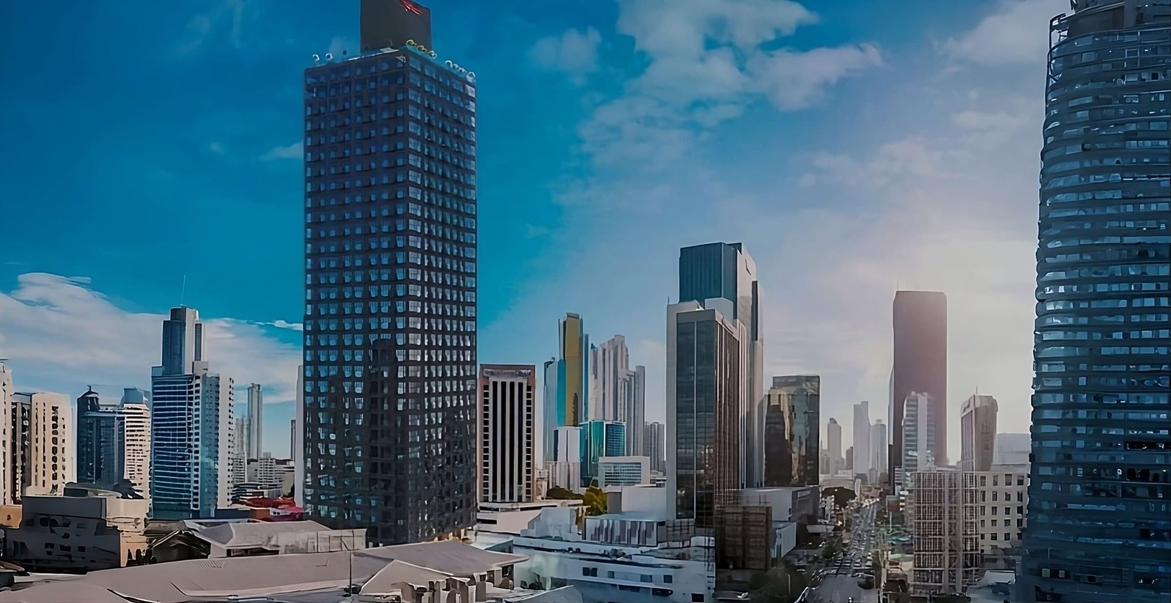 Render of The Walker Wellness Center among the Calle 50 towers