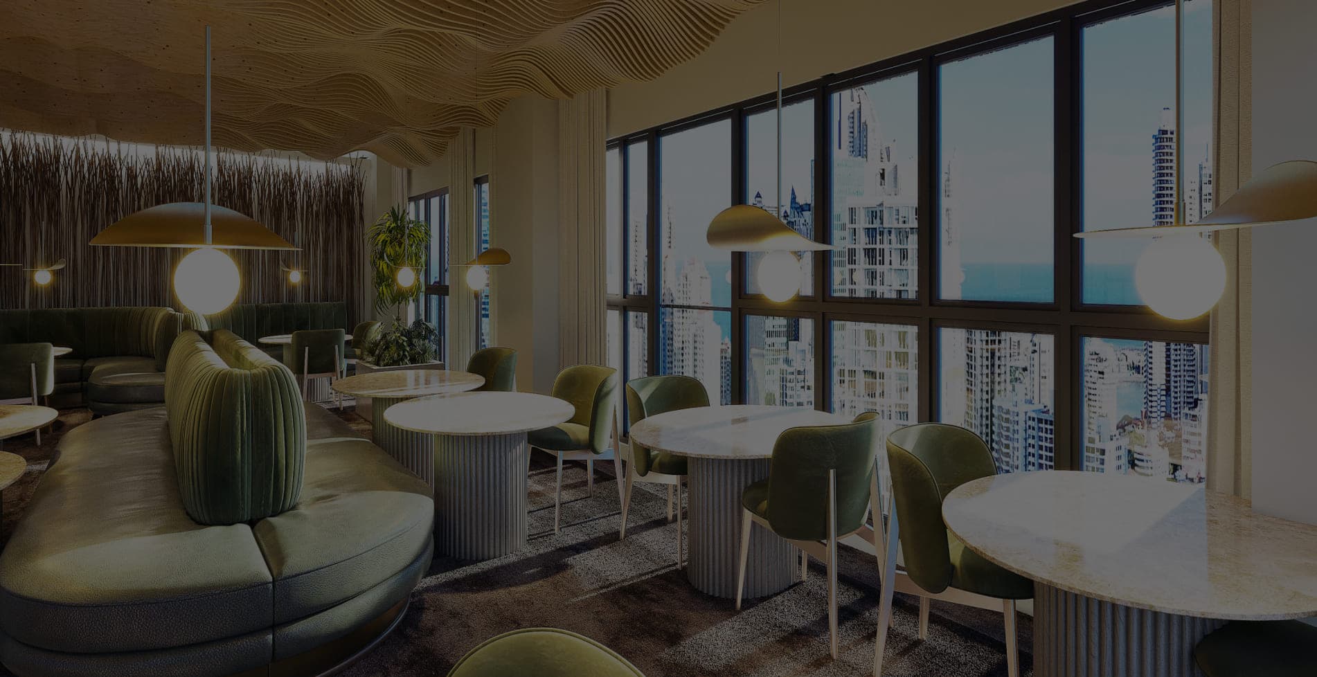 Restaurant lounge with city views at The Walker Wellness Center