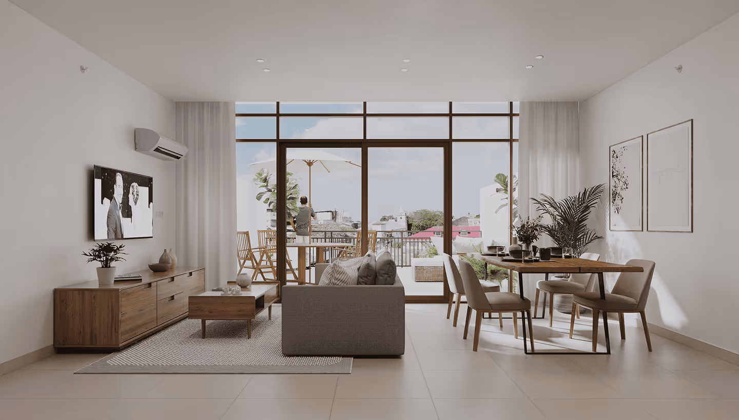 Living and dining room of an apartment at Antigua Casa López