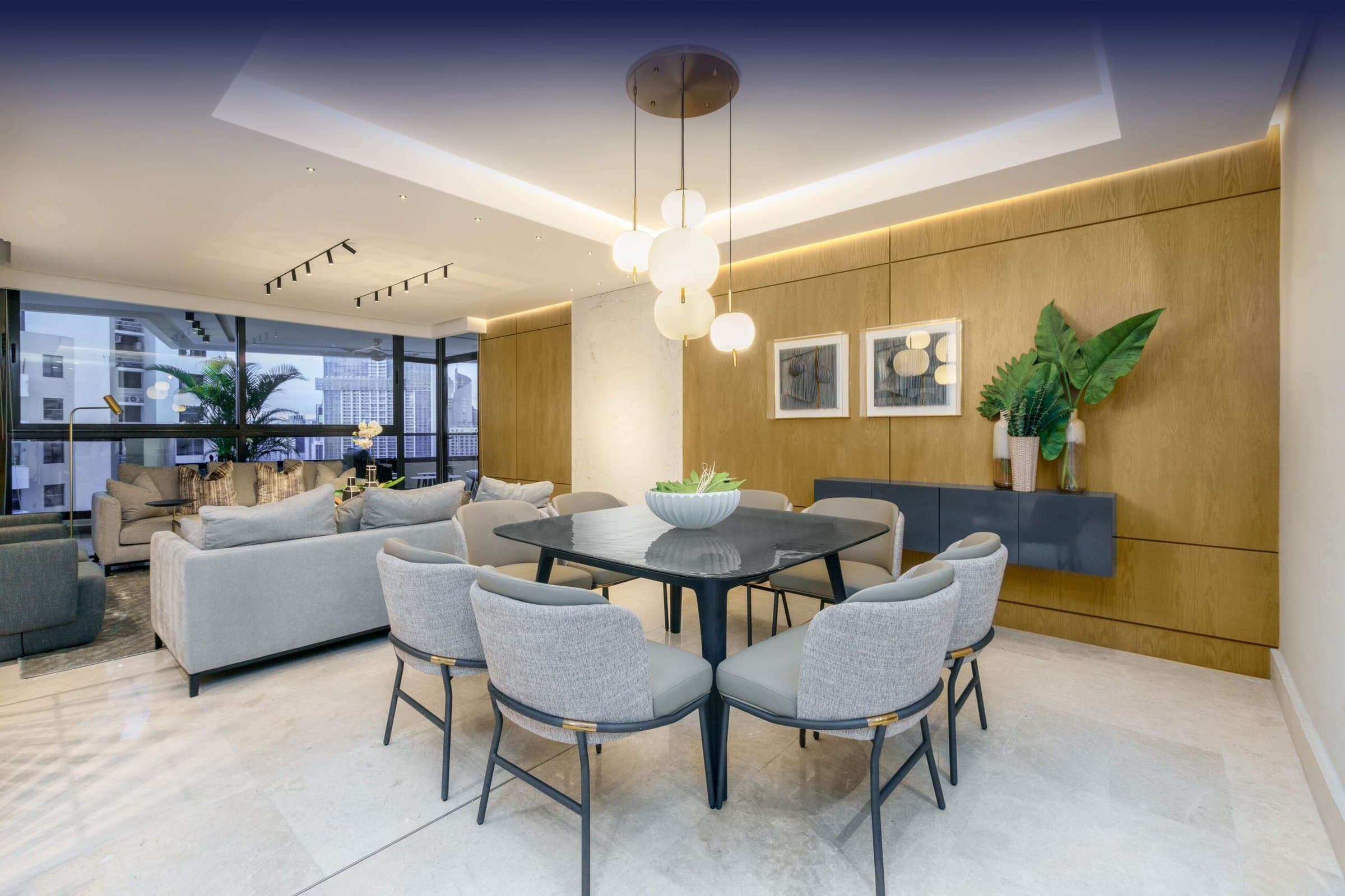 Deluxe Residences apartment dining and living area