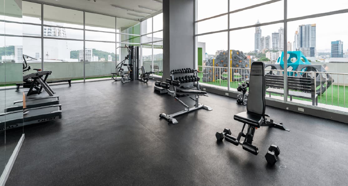 Vivendi Green fitness center with city views