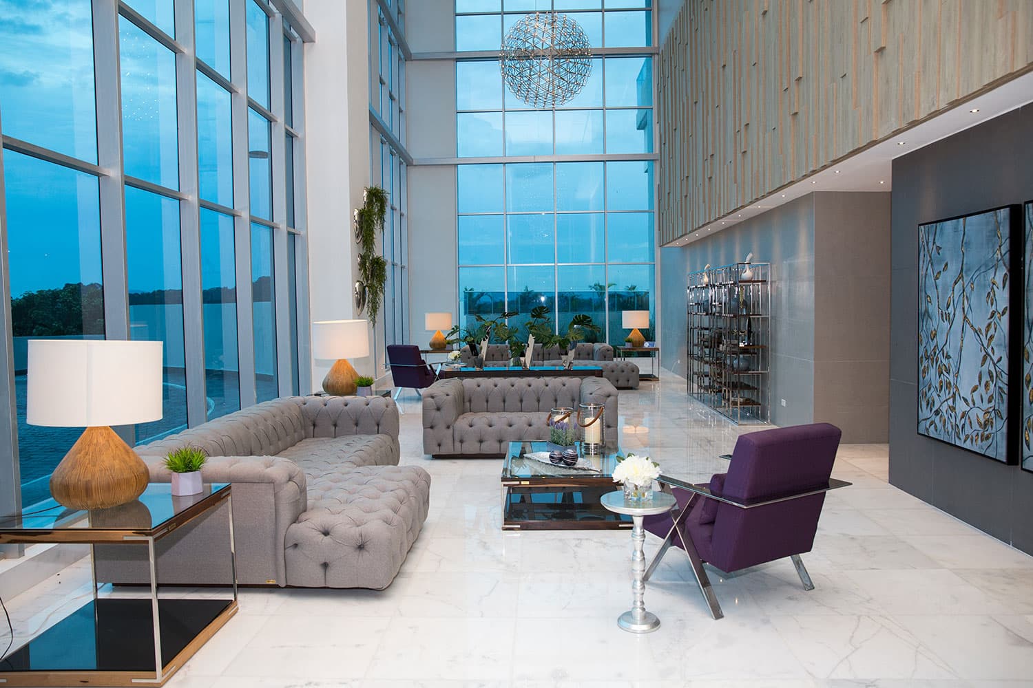 Elite 500 double-height lounge with panoramic windows